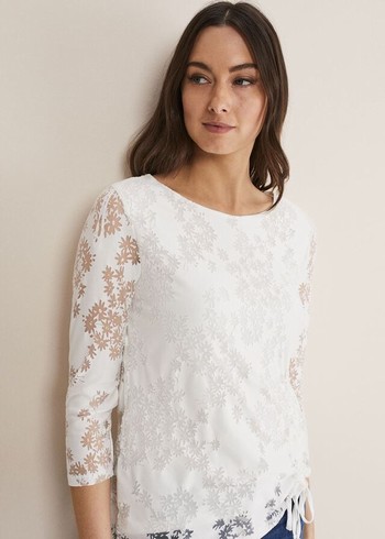 Phase Eight Mariella Floral Burnout T Shirts White Canada | QKRNBT-207